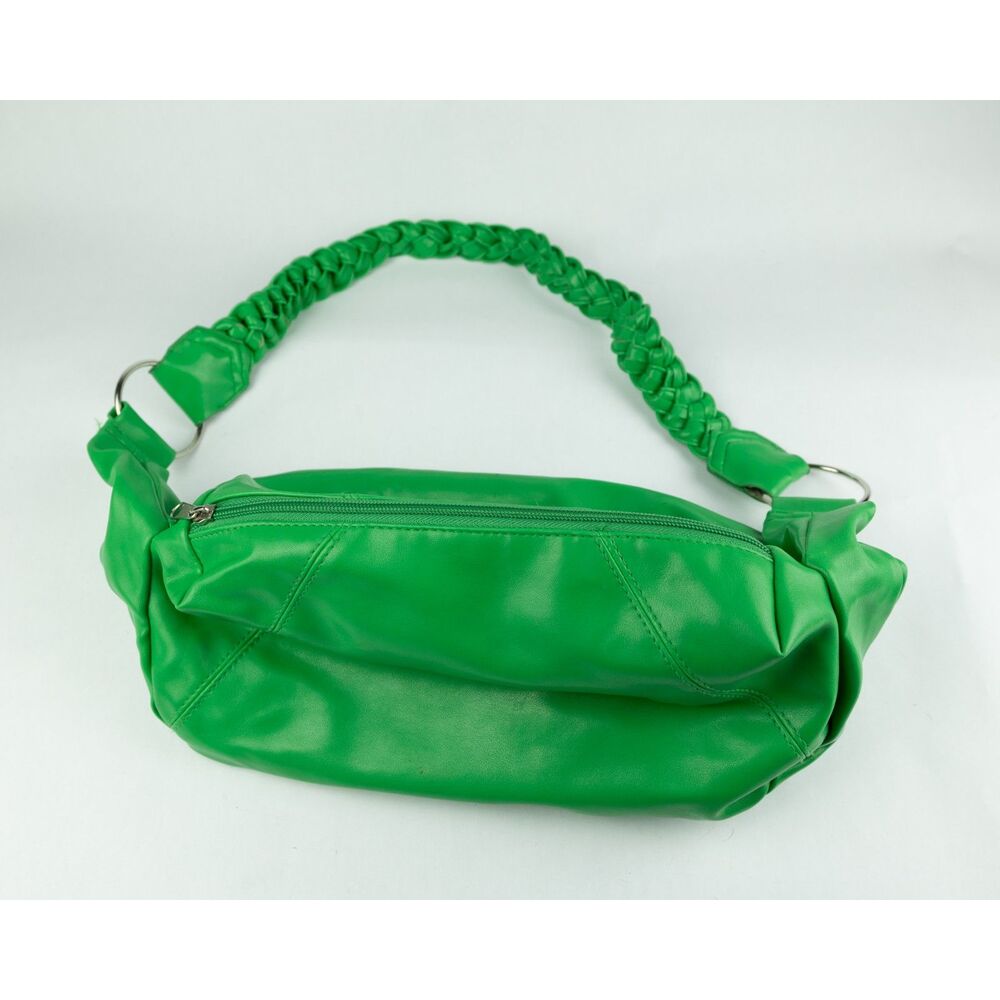 Vintage Bright Green Shoulder Purse with Braided Handle